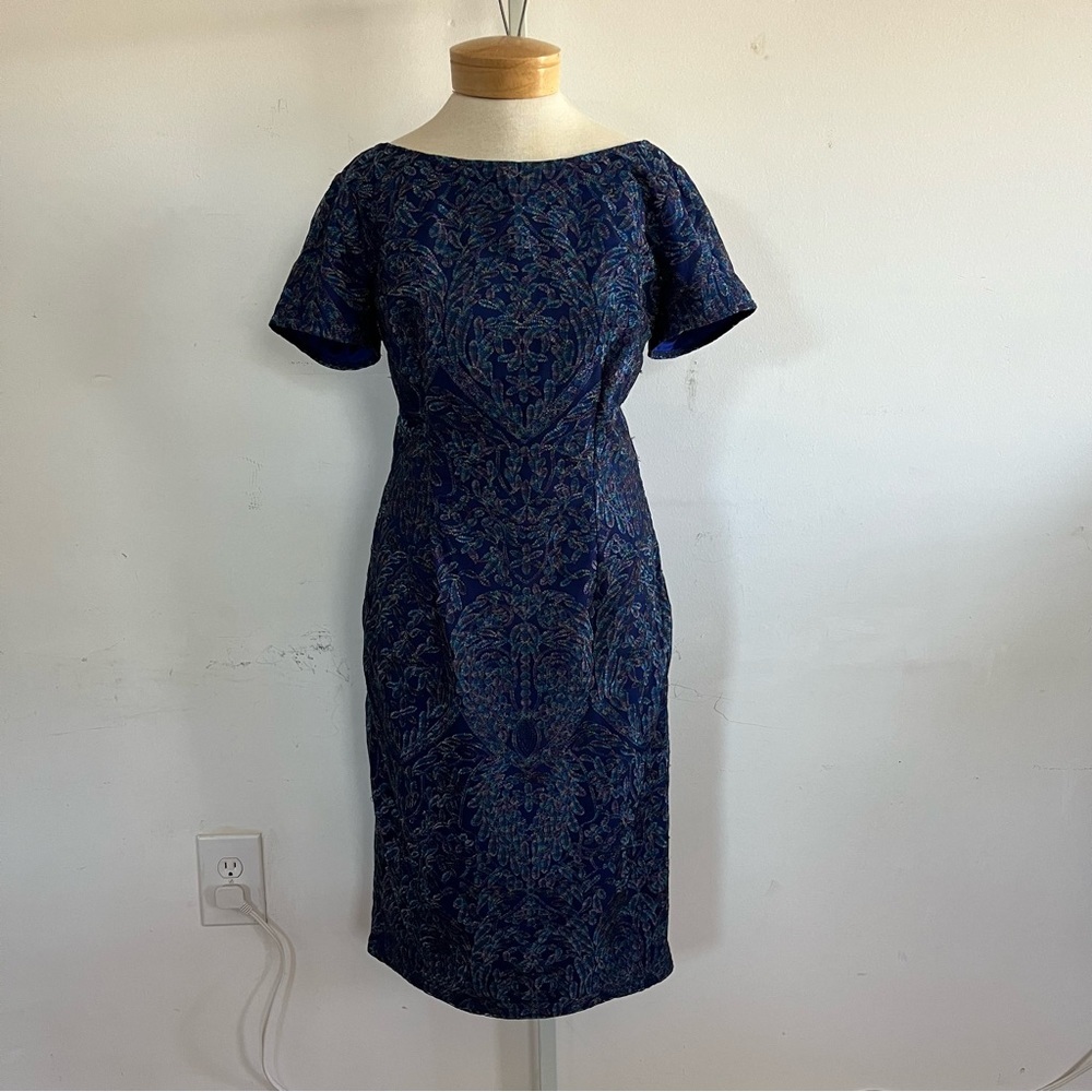 JS Collections Retro Style Blue Dress, Size 10, Embroidered, Unique - Picture 6 of 9
